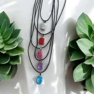 Howlite Jelly Bean Crystal Pendant Necklace